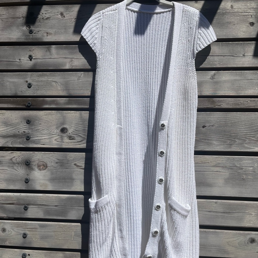 AdorableWhite Knit Button-Down Cardigan Vest